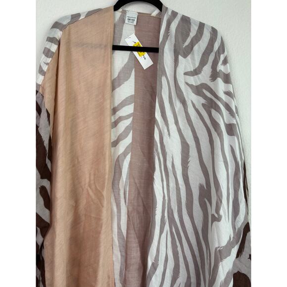 Anna & Ava Cover Up Shawl Top One Size Blush Kimono Tropical Zebra Print Resort - Picture 3 of 11